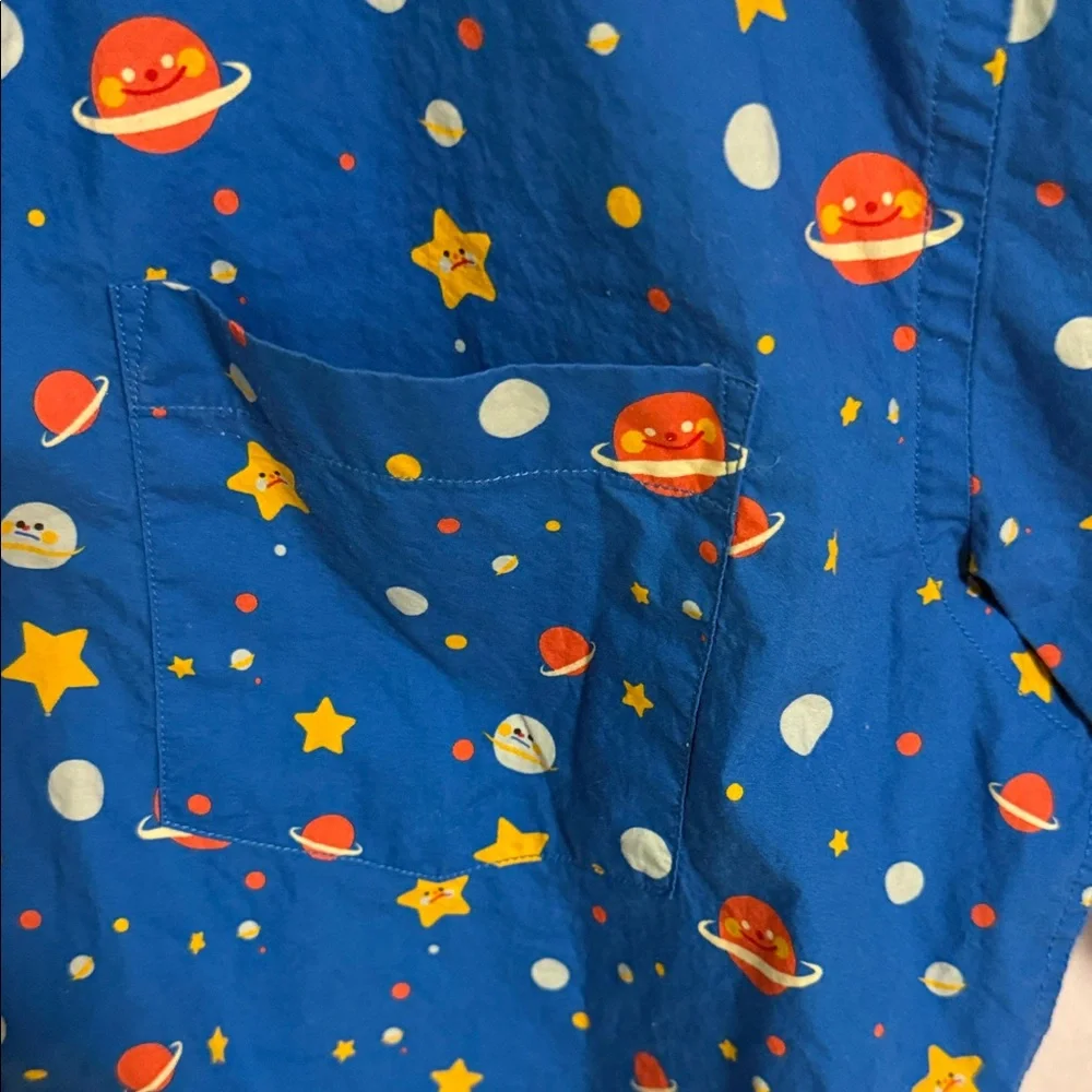 Lily Liliuhms Kids Unisex Blue Cosmic Button Down Shirt EUC Unique Eye-Catching